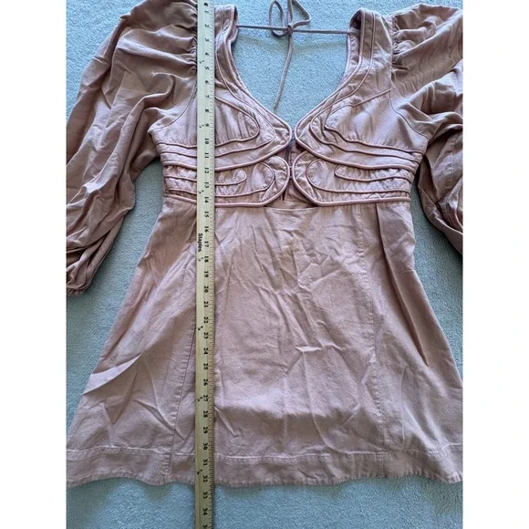 FARM Rio for Anthropologie Rose Pink Puff Sleeve V Neck Mini Dress XL - Picture 2 of 9